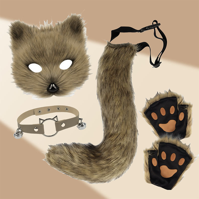 Image of Halloween set of animal claws plush gloves fox ears cos animal ears and animal tail erotic accessories female mask tail